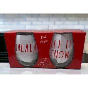 Rae Dunn Christmas Wine Glass Set Festive Holiday LL Barware Red Clear Drinkware
